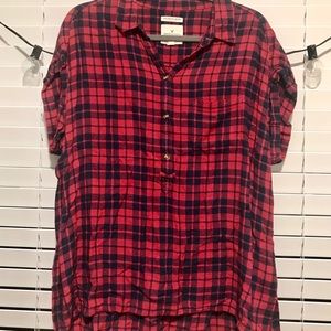 Red Plaid Short Sleeve Flannel